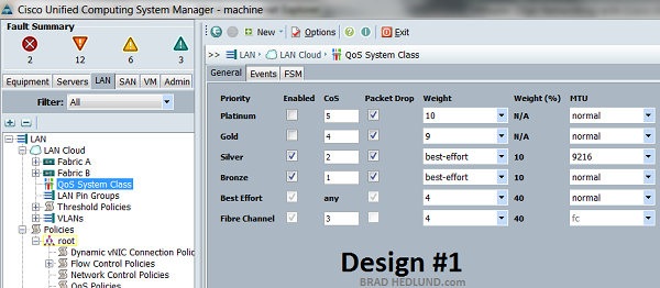 UCS Manager QoS System Class settings for Design #1